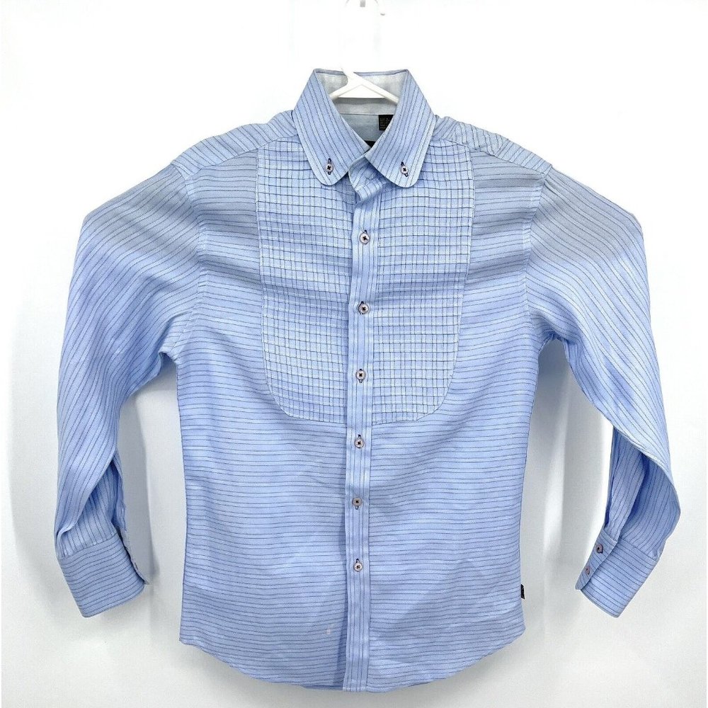 CHRISTOPHER WICKS CLEAN LAUNDRY Mens S Blue‎ Pleated Long Sleeve Shirt